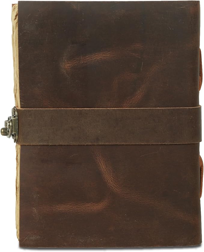 Vintage Leather Journal Handmade Buffalo Non-Refillable Deckle Edge Paper – Leather Bound Journal for Women Men Vintage C-Lock Closure Ideal for Writing & Travel for Artists