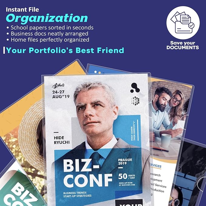 JIKIOU 30 Pack Clear Document Folder Copy Safe Project Pocket L-Type Clear Plastic Folder A4/ Letter Size in Transparent Color(Upgraded Size)