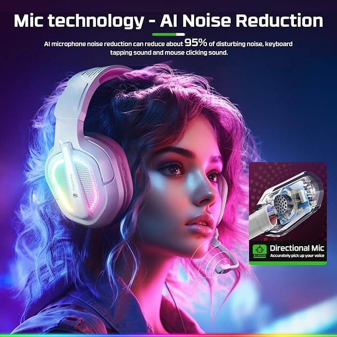 Fachixy FC200 PC Gaming Headset for PS4, PS5, Switch, Xbox One, Mac, Noise Canceling Headphones with Microphone, Computer Headset with 3.5mm Jack & RGB Light