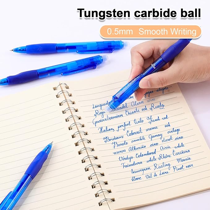 USUAL Retractable Erasable Pens 12 Colored Erasable Gel Pen 0.5mm Erasable Gel Pens Black Make Mistakes Disappear Smooth Writing Pen Office Back-to-School Supplies (Blue)