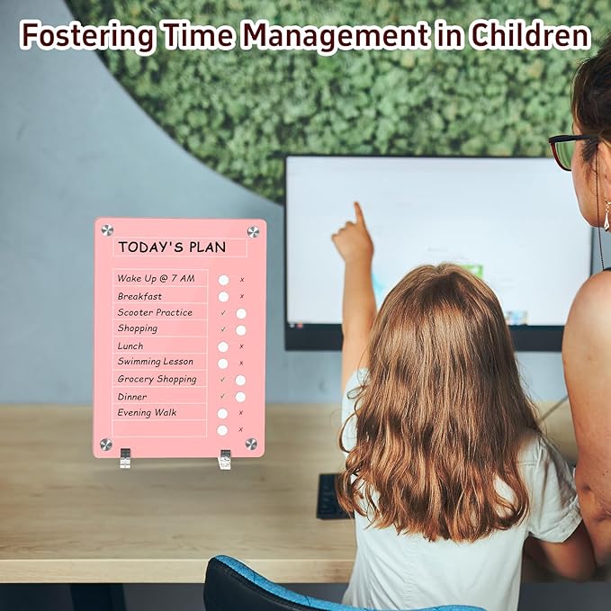 NiHome Acrylic Magnetic To Do List Planning Board with Sliders & Desktop Stand, Kids & Adults Chore Chart, Checklist Routine Chart Task Board for Fridge & Desk, For Magnetic Metal Surfaces Only (Pink)