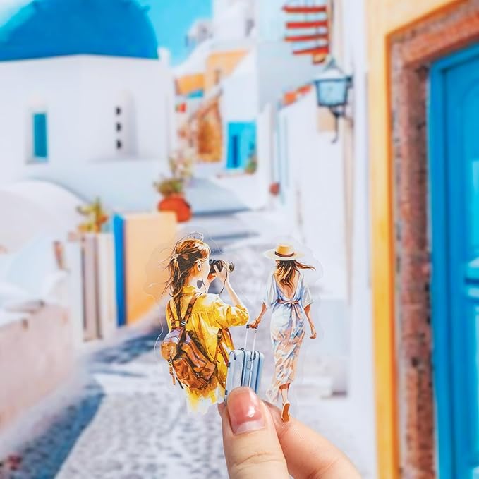 120Pcs PET Scrapbook Stickers, Girl Back Designs for Scrapbooking, DIY Crafts, Journaling Supplies, Junk Journal Ephemera, Includes Organizer