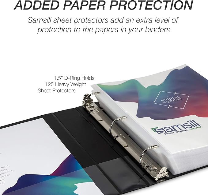 Samsill Durable 1.5 inch 3 Ring Binder, Made in USA, D Ring Binder, FSC 100% Recycled Chipboard, Black, 12 Pack