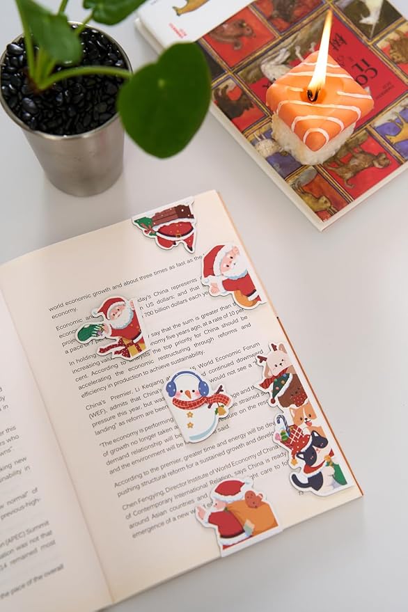 5pcs/Set Cute Magnetic Bookmark, Funny Peeping Santa Claus Kawaii Animals Book Marker Clip for Teachers, Students, Book Lovers Christmas Gifts, Printing on 2 Side (Santa Claus)