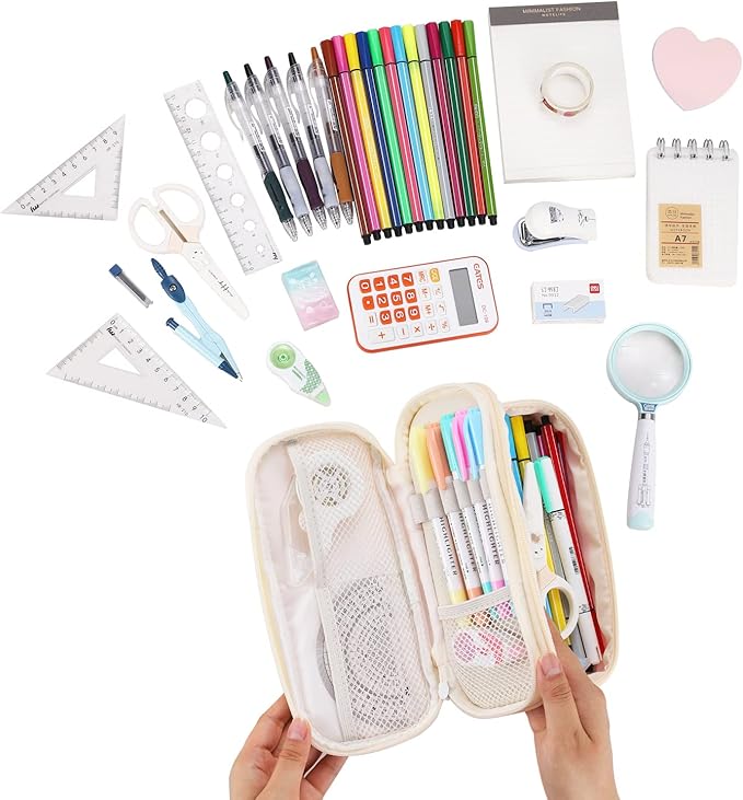 Big Pencil Case Large Capacity Pencil Bag with Zipper Pencil Pouch for Girls Boys Kids Adults Stationery Pencil Pen Case Organizer for School Office Yellow