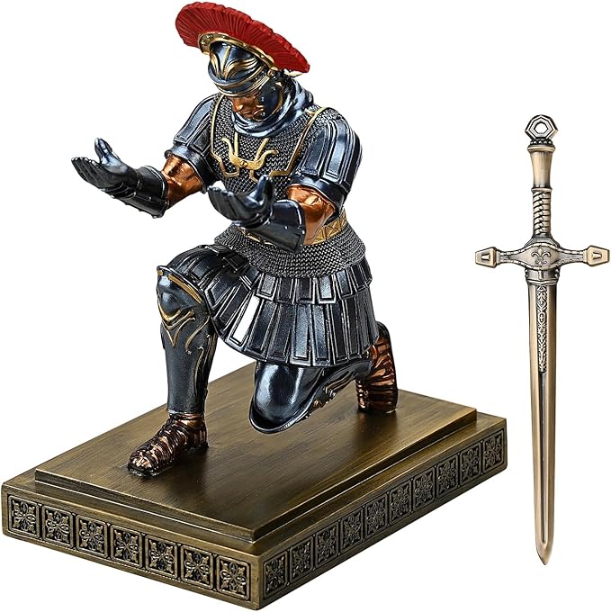 Roman Legion Soldier Knight Pen Holder Pen Stand Desk Organizers and Accessories for Office and Home(Blue)