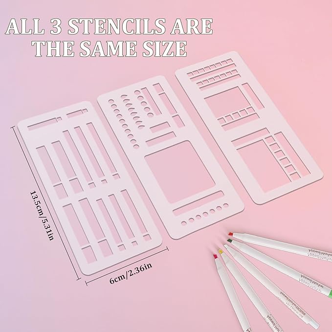 3 Pcs Journal Stencil Set-Handmade Flexible Record Template,Planner Tracker Template for Dotted Journals with 5mm Dot Grid