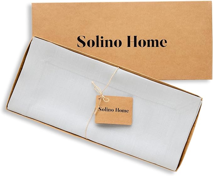Solino Home Linen Table Runner 60 Inches - 100% Pure Linen Silver Cloud Table Runner 14 x 60 Inch Ideal for Dresser and Coffee Tables - Fall, Autumn, Thanksgiving - Fete
