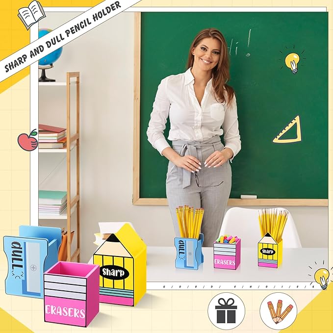 3 Pcs Sharp and Dull Pencil Holder Eraser Buckets Wooden Shaped Dispenser Finished Pen Holder No DIY for Back to School Teachers Classroom Management(Plain)