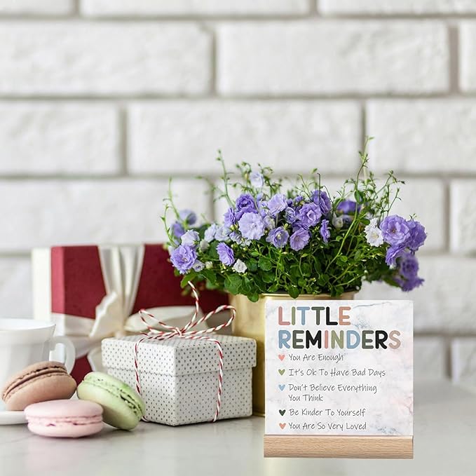 Inspirational Office Desk Decor, Little Reminders Desk Sign, Motivational Gifts for Women, Cute Home Office Decorations for Work, Positive Quotes for Teacher Decorative Sign, Fun Cubicle & Table Decor Signs