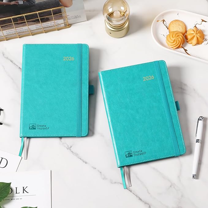 2026 Planner - Planner 2026, 2026 Weekly Monthly Planner, Jan.2026 - Dec.2026, 5.7'' x 8.4'', Thick Paper, Leather Cover, Pen Holder, Back Pocket, Bookmarks, Perfect Daily Organizer - Green