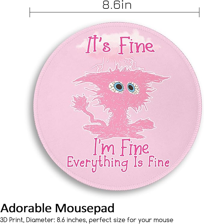 Pink Cat Mouse Pad, Funny Small Round Mouse Pads for Desk, Mini Travel Mousepad for Work Wireless Computer Laptop, Office Desk Accessories, 8.6 x 8.6 inch