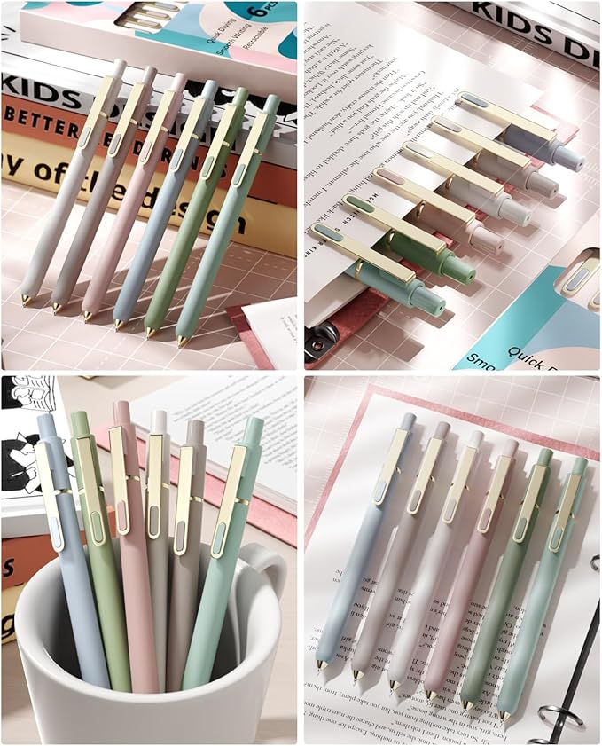 SUNEE Gel Pens, 6 Pack 0.5mm Pens Fine Point Smooth Writing Pens with Quick-Dry Black Ink, Cute Aesthetic School Office Note-Taking Pens for Journaling - Morandi