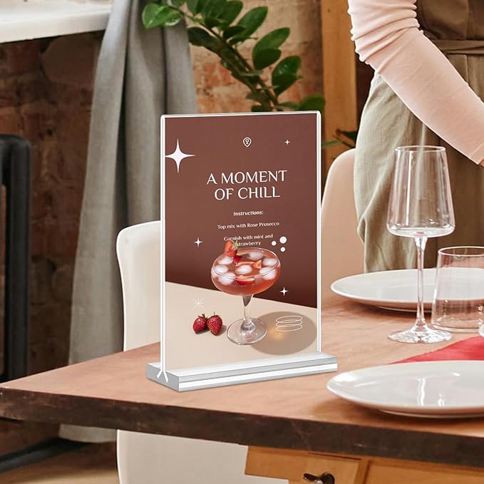 Acrylic Sign Holder 5x7, 11 Pack Clear TableTop Sign Holder-Sided, Plastic Flyer Display Holder with Vertical Base, Clear Flyer Stand Menu Table Display Holders for Restaurants Office Store Show Fair