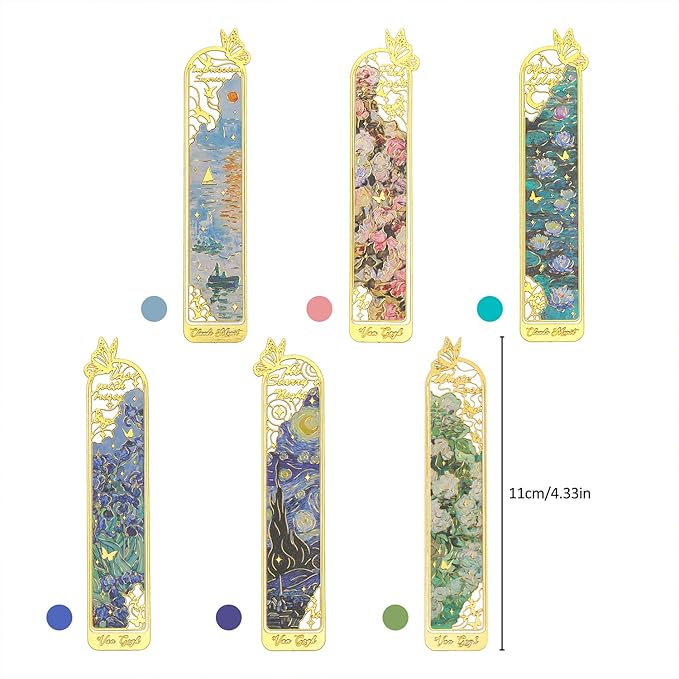 6 Pieces Metal Clip Bookmarks for Women, Golden Hollow Butterfly Bookmark Monet Oil Painting Theme Book Mark Birthday Funny Art Gifts for Book Lovers Writers Readers Children Teens Men