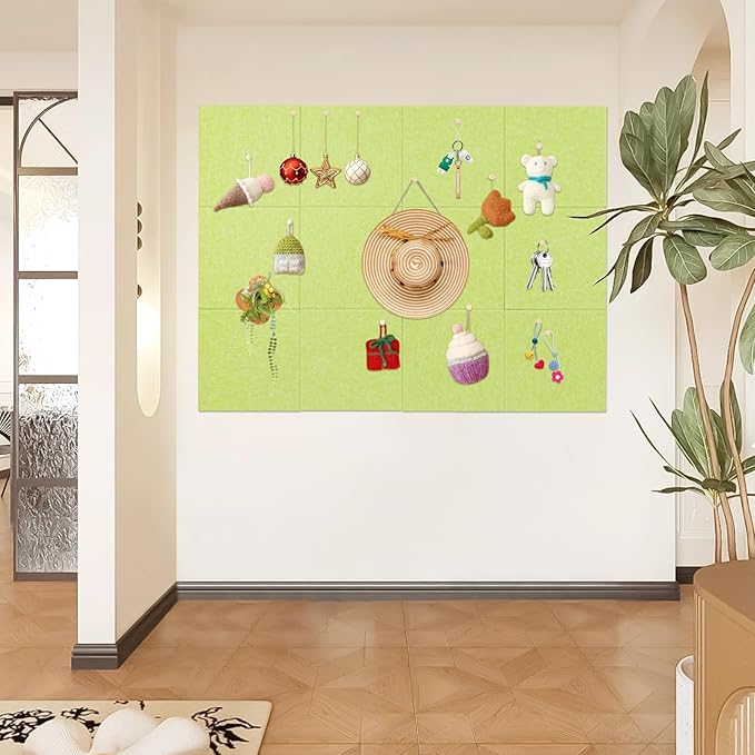 Large Cork Board Alternative, 12 Pack Felt Board with Safe Removable Adhesive Tabs Felt Wall Tiles, Large Cork Boards for Walls, Cork Board for Home Office, Pin Boards for Walls, Green