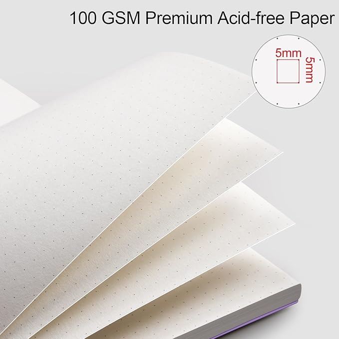 AHGXG Bullet Dotted Journal - Dot Grid Spiral Notebook B5, 140 Pages, 100 GSM Thick Paper, Waterproof Plastic Cover Journals for Bullet Journaling, Sketching, 7.6" x 10", Purple