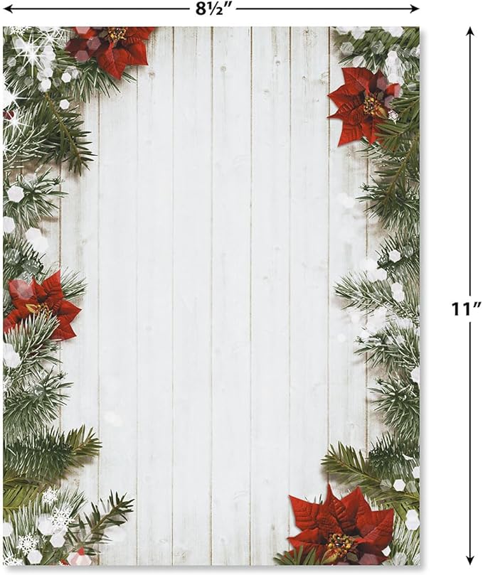 Poinsettia Pine Christmas Stationery - Holiday Letters, Computer Printer Paper, 25 Sheets, 8½ x 11 Inch, by Current
