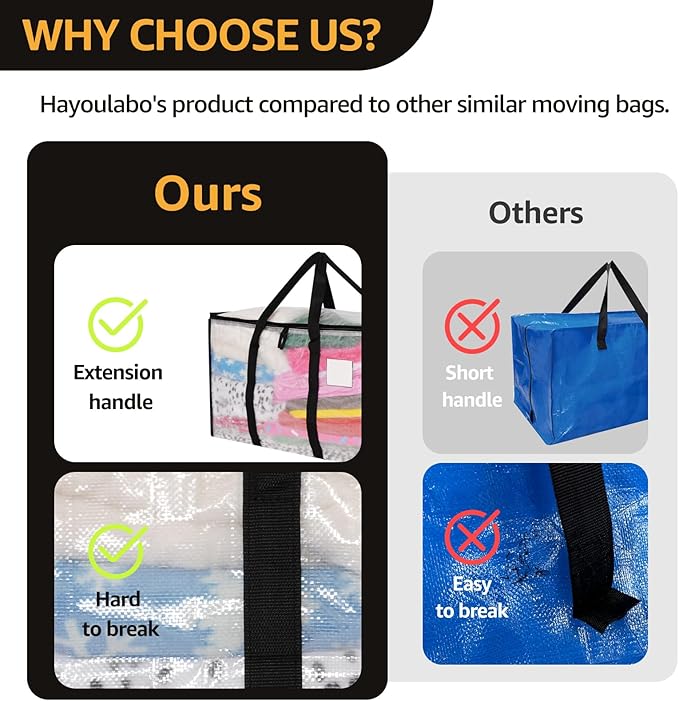 Moving Bags Heavy Duty Extra Large, Alternative for Moving Boxes & Moving Supplies,Clear Storage Bins with Lids, Plastic Packing Tote, Storage Bags for Clothes with Handles & Zippers(Clear, 10 Pack)