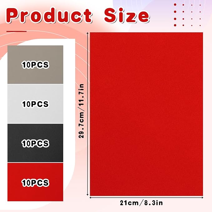 40 PCS Self Adhesive Felt Sheets, Multi-Color Flocking Fabric Soft DIY Velvet Sticky Felt with Adhesive Backing for Art Craft Sewing Making Jewelry Box and Drawer Liner (11.7" x 8.3")