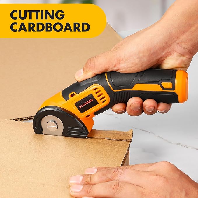 Cordless Electric Scissors Rotary Cutter with 2 Blades | 4V 2000mAh Rechargeable | Heavy Duty for Cardboard Fabric Carpet Leather | Lightweight Portable (Yellow)