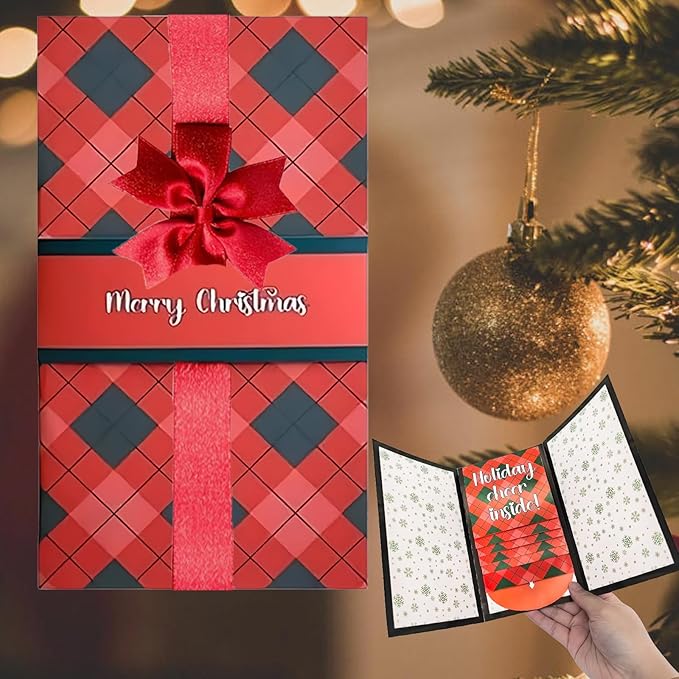 2Pcs Handmade Waterfall Christmas Gift Card Booklet, Money Envelopes for Cash, Pull-out Design Merry ChristmasCards DIY Giftcard Booklet, Holiday Party Christmas Gifts Card Book Supplies