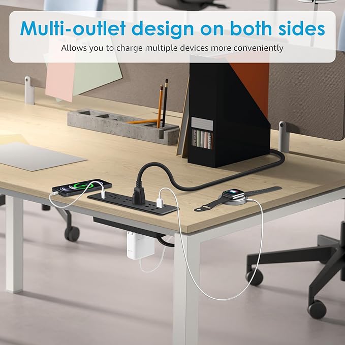 HHSOET 16 in 1 Recessed Power Strip Flat Plug, 45W Fast Charging Furniture Outlet with USB, Conference Recessed Surge Protection with 8 AC Plugs, 4 USB Ports 4 USB-C, 6ft Power Cord.(Black)