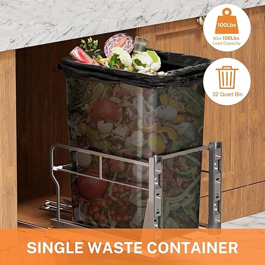YJHome Pull Out Trash Can Under Cabinet with 31Qt 8Gal Garbage, Under Sink Trash Can with Soft-Close Slides, Cabinet Trash Can Pull Out Kit with Door Mounting Kit for Minimum Opening 12" W