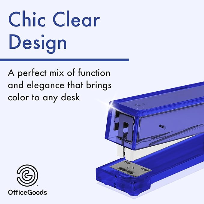 OfficeGoods Acrylic Stapler – Aesthetic & Durable Blue Desk Staple for Modern Office – Stylish & Compact Office Supplies for Women & Men