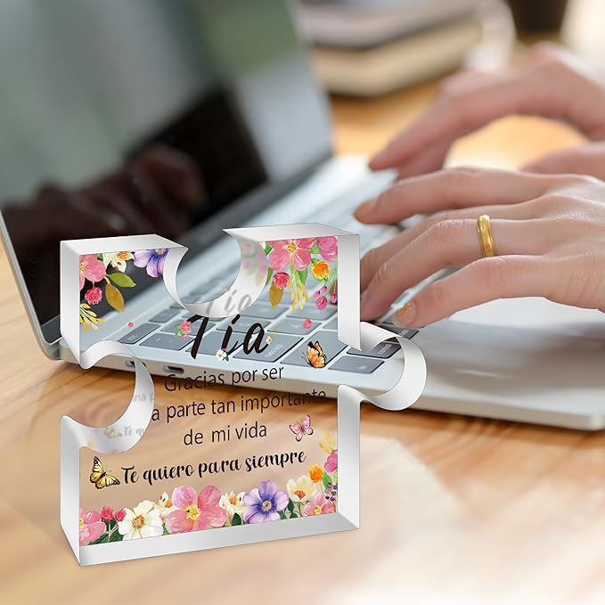 Yopyame Spanish Aunt Birthday Gifts - Regalos para tía Acrylic Heart Plaque Aunt Birthday Gifts from Niece and Nephew Keepsake Paperweight Gift in Spanish for Aunt Christmas Wedding Mother's Day Gift