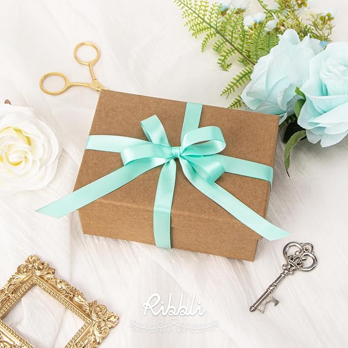 Ribbli Aqua Blue Double Faced Satin Ribbon,1/2” x Continuous 25 Yards,Use for Bows Bouquet,Gift Wrapping,Wedding Decorating