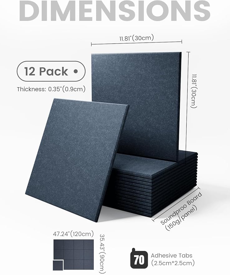 Large Felt Bulletin Board 48" x 36" Cork Board Alternative-12 Pack with 70 Safe Removable Adhesive Tabs, Cork Boards for Walls for Home Office Classroom Pin Board - Deep Charcoal Blue