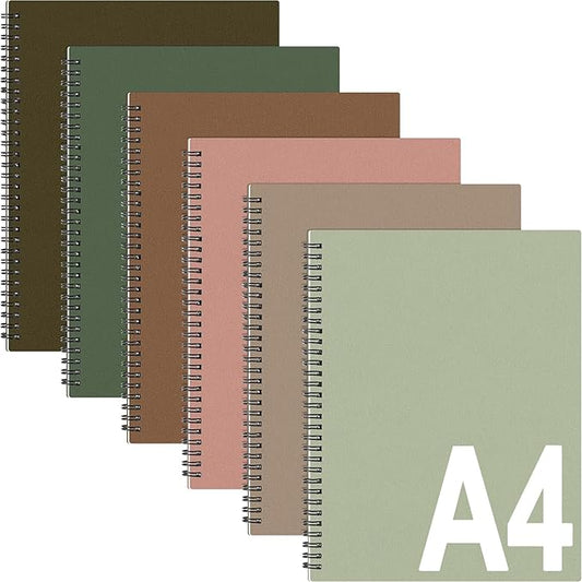 Glenmal 6 Pcs Spiral Notebook for Work A4 8.5 x 11'' College Ruled Spiral Journal Notebook Kraft Cover Ruled Paper, 120 Sheets 240 Pages for Office Study Supplies(Elegant Color)