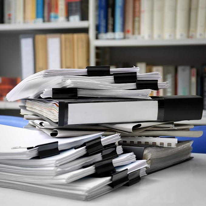 TecUnite 150 Pcs Binder Clips Assorted Sizes Black Paper Clamps Clips Large Medium Small Clips Office Supplies