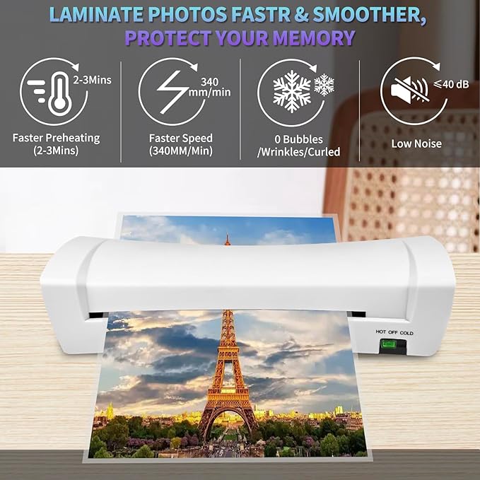 9 Inch Laminator Machine for Documents and Photos, 6 in1 A4 Thermal Laminator Machine with Never Jam Technology, 15 Laminating Sheets, 5 Mil Thick, Use for Home Office School