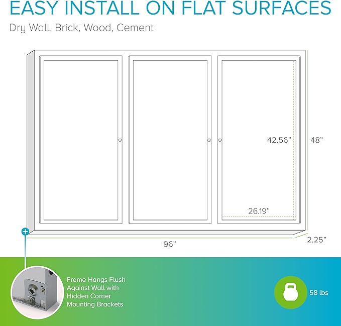 Ghent 48"x96" 3-Door Outdoor Enclosed Vinyl Bulletin Board, Shatter Resistant, with Lock, Satin Aluminum Frame - Caramel (PA34896VX-181), Made in the USA