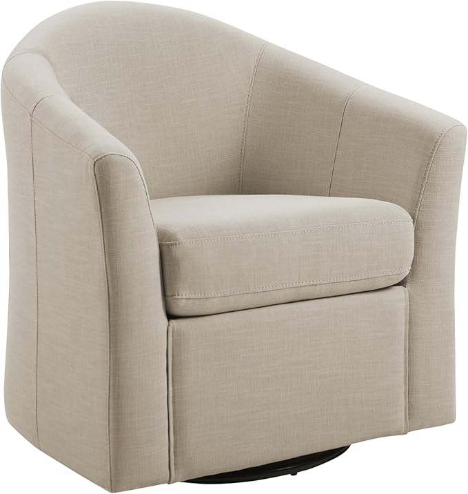 UIXE 360° Swivel Barrel Accent Chairs Set of 2, Modern Round Arm Chair Upholstered Club Armchair, Single Sofa Seating in Fabric for Living Room, Bedroom (Flax Brown)