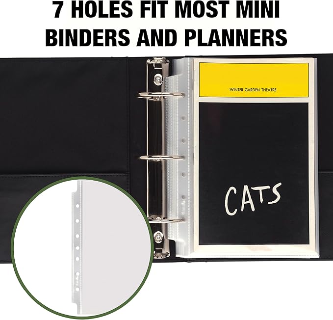Samsill Mini Sheet Protectors 200 Pack, 5.5 x 8.5 Inch Page Protectors for Mini 3 Ring Binder, Heavy Duty, Clear Protector Sheets, 7 Hole, Top Loading, Acid Free