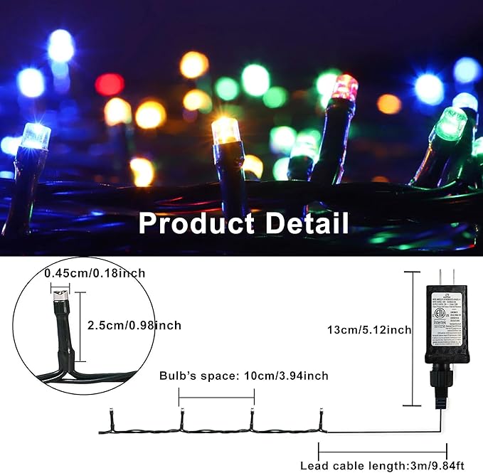 100-1000 LED Christmas Lights, Low Voltage Fairy String Lights with 8 Modes, Ideal for Xmax Tree, Garden, Home, Party, Halloween Festival Deco (Mixed-Color, 300 LEDs)