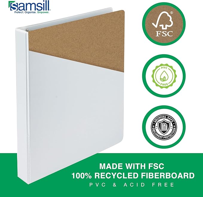 Samsill 1.5 Inch 3 Ring Binders, Made in USA, Economy Round Ring, Clear View Cover, 325 Sheet Capacity - for School, Home, Office - White, 12 Pack