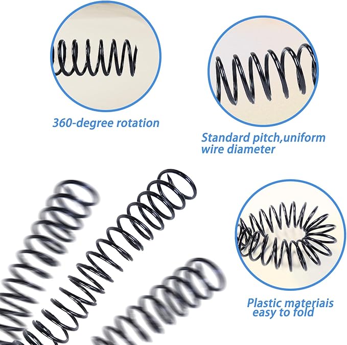 Rayson 22.2mm Plastic Spiral Coil Binding 3:1 Pitch, 7/8 inch, 190 Sheets Capacity Black Coil Binding Spines - Versatile for Office and Educational Tasks, Pack of 50