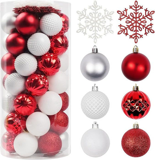 Christmas Tree Decorations Ornament Set, 60ct 2.36 Inches Red and White Shatterproof Christmas Ball Ornaments, Hanging Ball for Xmas Holiday Wedding Party Decor