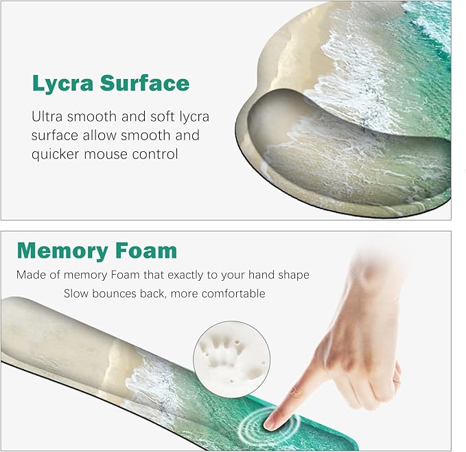 ARTSO Large Mouse Pad Ergonomic Keyboard Wrist Rest Support Combo, Non-Slip Memory Foam Gel Extended Desk Mat Protector, Ocean Beach Sunbathing