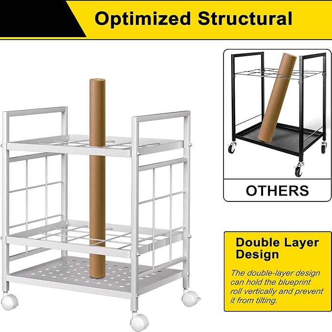 Blueprint Storage Rack, Blueprint Holder with Wheels, Used for Storing Blueprint/Carpet/Map/Poster/Architectural Construction Plan, 20 Slots, 2 Brakes, Silent wheel for Home, Office, School(Black)