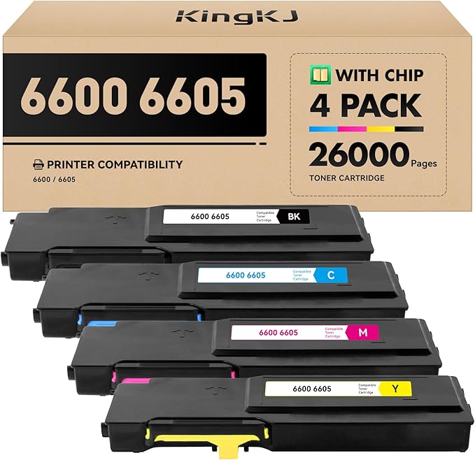 6600 6605 Toner Cartridge Set 4-Pack High Capacity Replacement for Xerox 106R02228 106R02225 106R02226 106R02227 Compatible with Xerox Phaser 6600 Workcenter 6605 Printer Ink Black Cyan Magenta Yellow