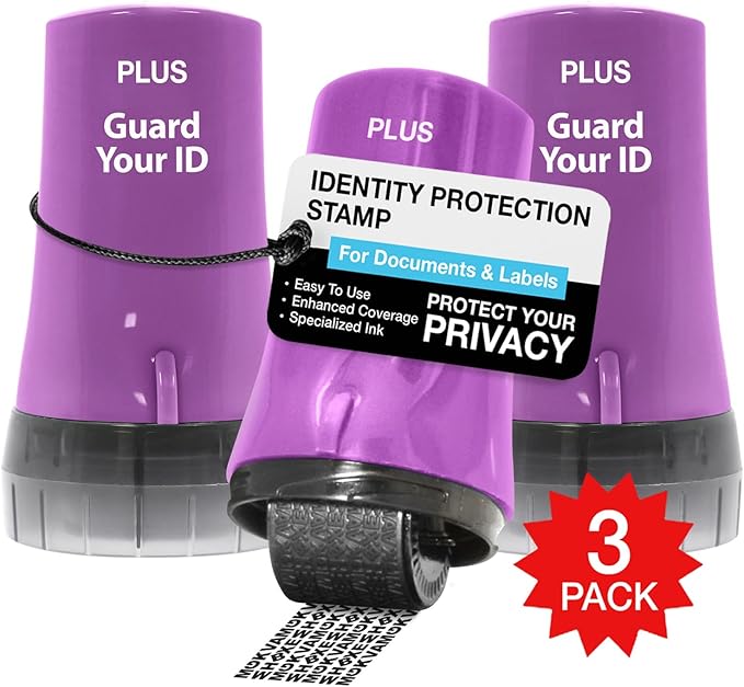 Identity Theft Protection Roller 3-Pack Advanced 2.0 Security Stamp by Guard Your ID (Regular 3-Piece, Purple)