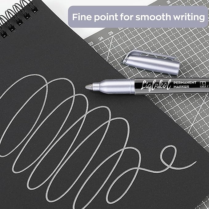 Silver Metallic Permanent Markers, 24 Pack Silver Metallic Marker Pens for Artist Illustration, Industrial Marking, DIY Crafts, Gift Card Making