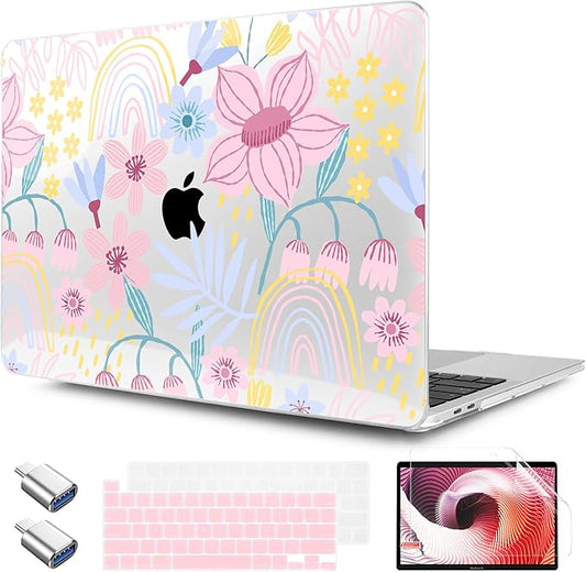 TWOLSKOO Compatible with MacBook Pro 13 inch Case 2023-2016 A2338 M2/M1 A2251 A2289 A2159 A1989 A1706, Plastic Hard Shell Cover & Keyboard Skin & Screen Protector, Floral Spring