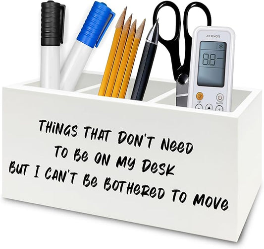 Funny Office Pen Pencil Holder Organizer for Desk, Humorous Gifts for Women Men, Funny But I Can't Be Bothered to Move Wooden Box Signs Decorations for Home Office Desk Tabletop