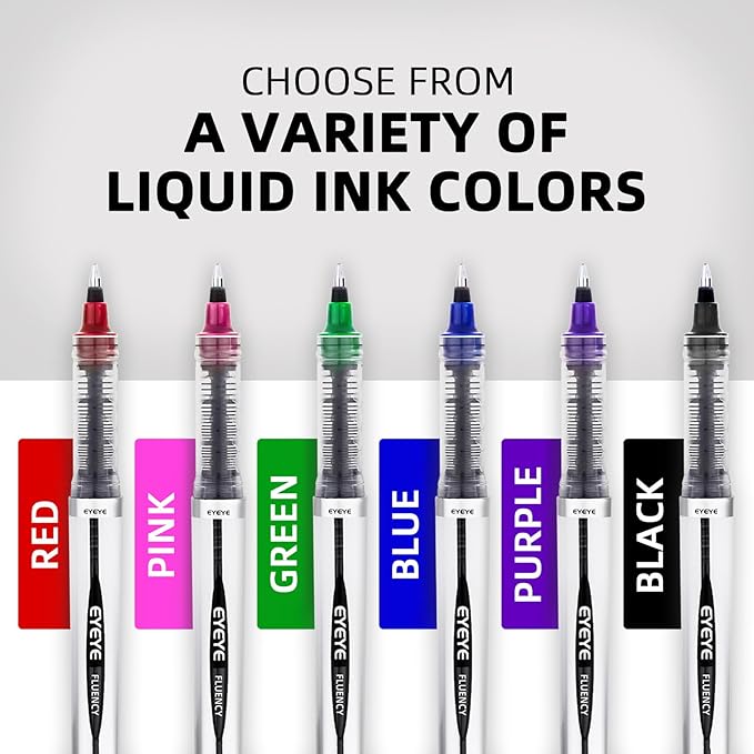 EYEYE Liquid Ink Rollerball Pen 0.7mm, 6 Assorted Colors Medium Point Pen Quick Dry, Liquid Ink Pens Fine Point Smooth Writing Pens for Journaling, Note Taking, Office, School Supplies
